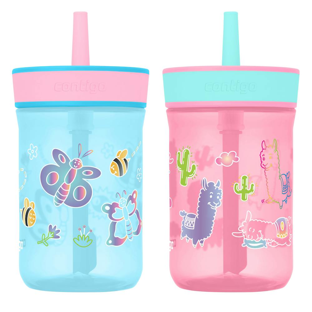 Kids Leighton Spill-Proof Tumbler with Straw, 14oz., 2-Pack - Butterflies and Honeybees & Llamas