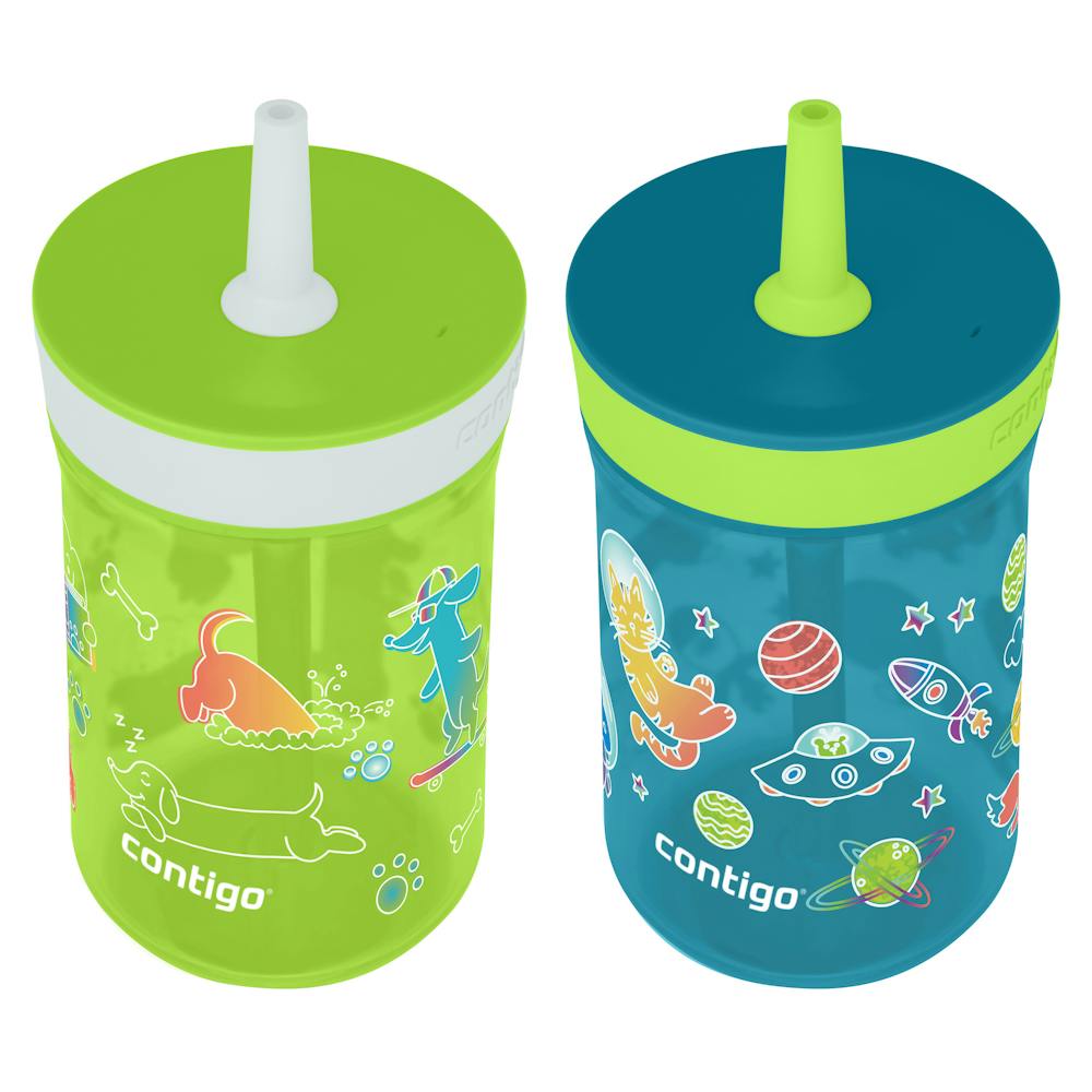 Kids Leighton Spill-Proof Tumbler with Straw, 14oz., 2-Pack - Dogs Doing Things & Spacecraft