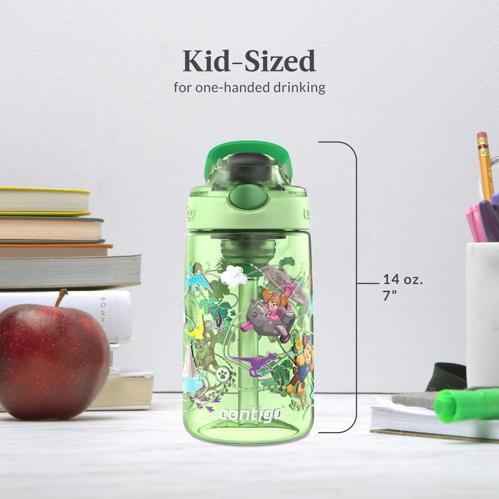 Contigo® Kids Water Bottle with Redesigned AUTOSPOUT® Straw, 14 oz, 2 pack - Green Dino Treks